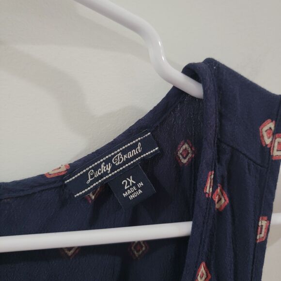 Lucky Brand Womens Jumpsuit Size 2X Boho Navy Blue Aztec - Picture 8 of 8